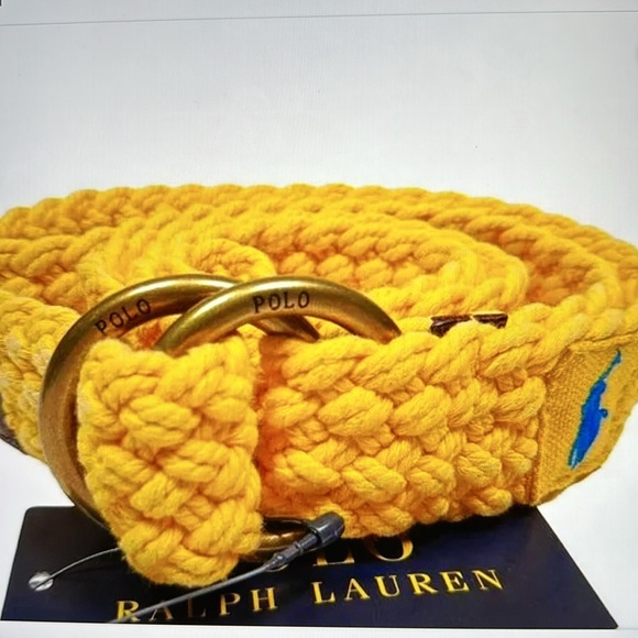 Polo Ralph Lauren Men's Woven Double 0-Ring Pull-Back Belt Yellow Size L. - Picture 2 of 4